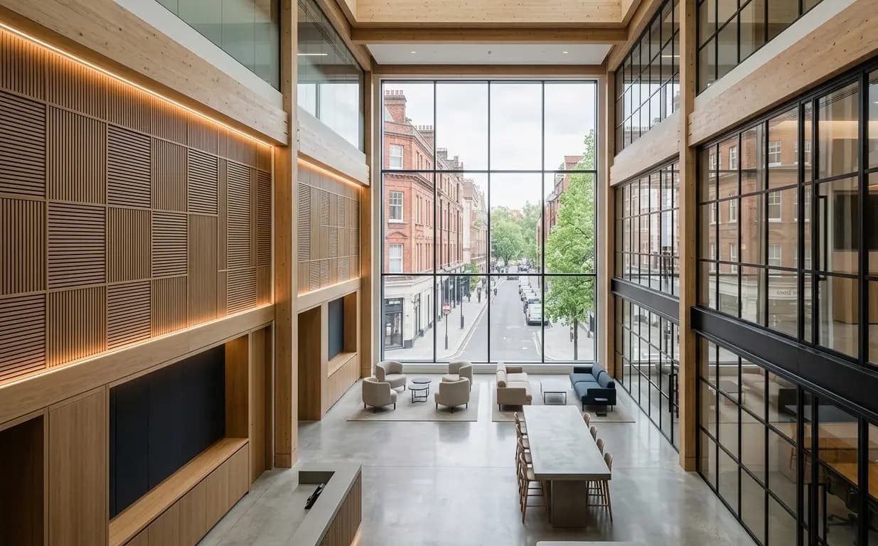 Completed glass partition system — bright open interior