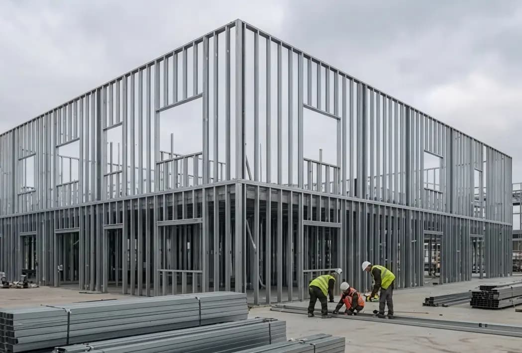 Steel frame system set out to structural drawings