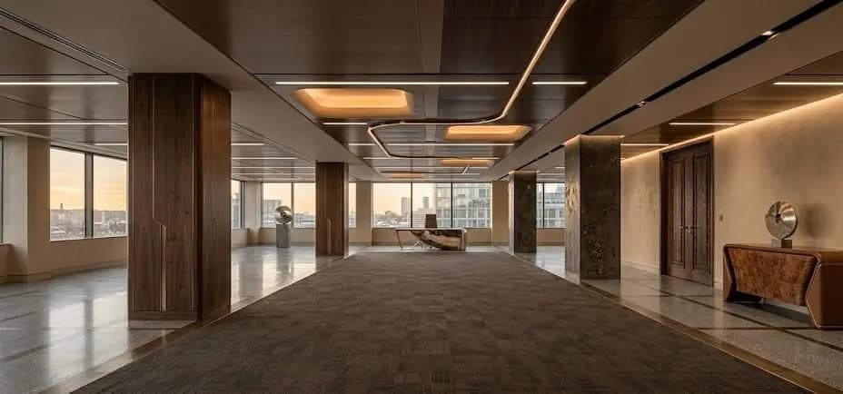 Completed open-plan commercial office with suspended ceiling
